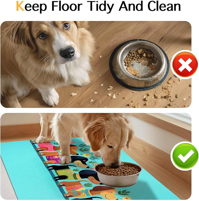 Spring Dachshund Pet Feeding Mat 24x16 Inch Cute Pet Feeding Area Mat Pet Food Mat Pet Mats for Food and Water Dog Mat for Food and Water Indoor Feeding Corner Kitchen Floor Decor