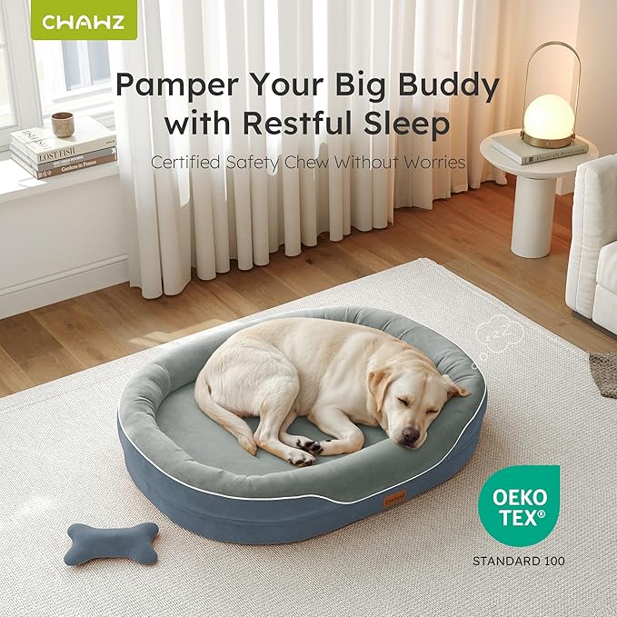 Jumbo Orthopedic Dog Bed, Big Dog Beds for Extra Large Sized Dogs with Full-Surround Bolsters, Dual-Sided Dog Cooling Bed with Memory Foam, Washable Pet Sofa Couch with Nonslip Bottom, Dark Grey