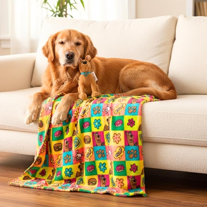 Scooby-Doo Pet Throw & Pet Toy Pillow Set - 40in x 50in Super Soft Cozy Throw Blanket for Dogs & Cats - Couch/Bed/Car, (Officially Licensed Product) by Franco Pet