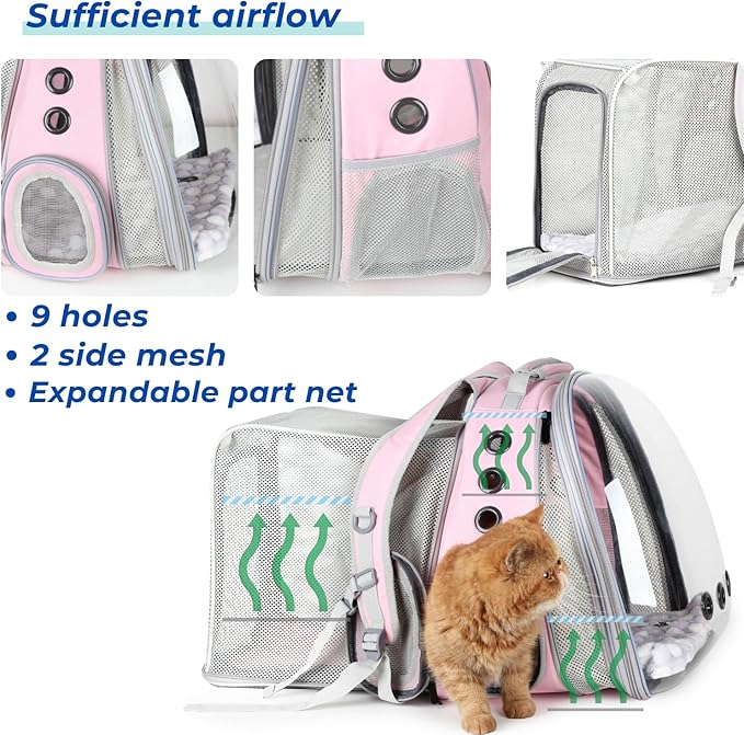 Lollimeow Expandable Cat Backpack Carrier for Large Cats & Small Dogs - Airline Approved Pet Bubble Backpack with Dual-Side Expansion, Perfect for Travel, Hiking & Outdoor Adventures, Up to 16lbs