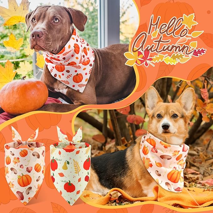 Chunful 100 Pieces Thanksgiving Dog Bandanas Bulk Fall Autumn Pet Bandanas with Pumpkin Patterns Triangle Scarf Bib Kerchief Set for Small Large Dog Costume Accessories (31.5 x 21.7 x 21.7)