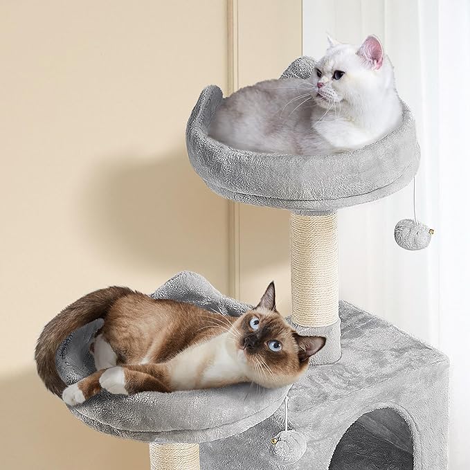 Topeakmart 62.2 inches Cat Tree with Double Condos, Scratching Posts & Hammock, Kitty Activity Tree Center Kitten Play House