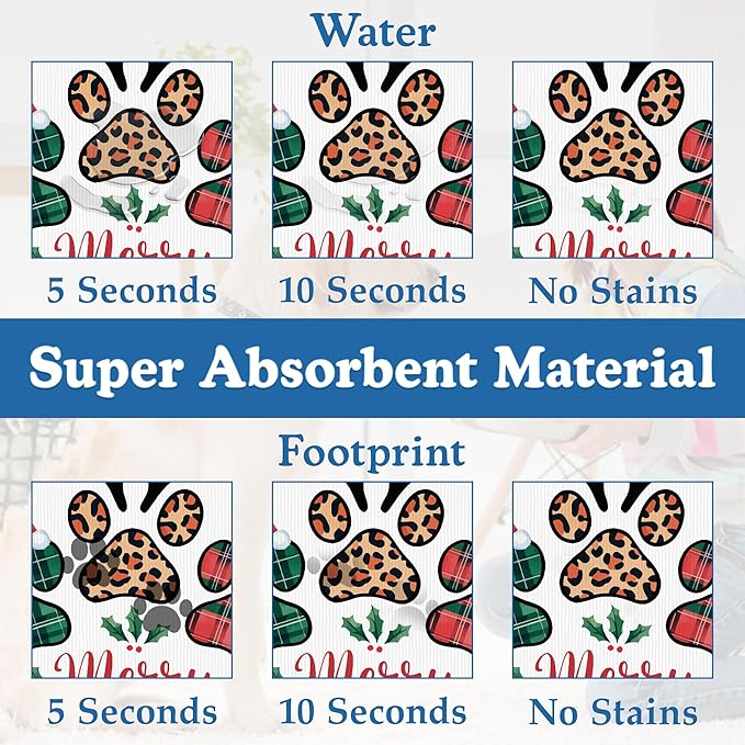 Dog Christmas Dog Food Mat–Christmas Stocking Absorbent Quick Dry Feeding Placemat for Food and Water Bowls, Non Slip Rubber Backing, Waterproof Pet Supplies for Mess-Free Eating 16"x24"