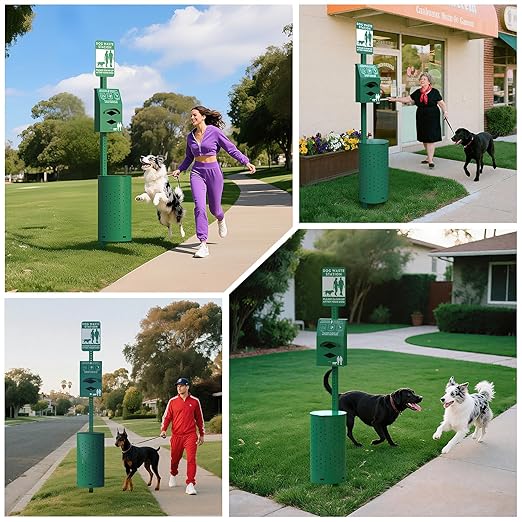 Dog Waste Station Outdoor, Pet Waste Disposal Station Rustproof Aluminum with 10 Gallon Trash Can, 600 Dog Poop Bags & 50 Liners for Parks, Trails, HOA Communities, Backyards