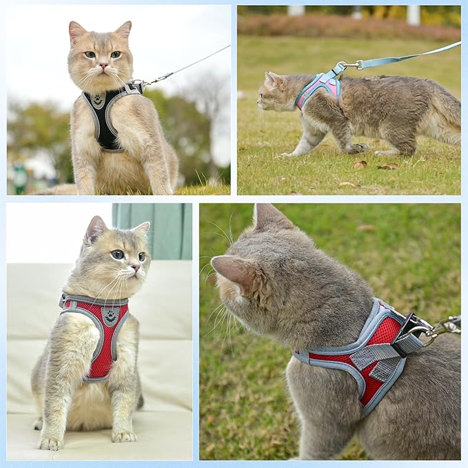 SCENEREAL Cat Harness and Leash Set Escape Proof, Adjustable Soft Air Mesh Kitten Harnesses for Girls Boys Small Medium Big Cats, Reflective Light Travel Pet Walking Vest for Puppy Rabbit, Pink M