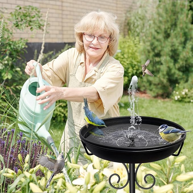 38In Freestanding Bird Bath for Outside, Detachable Birdbaths with Metal Stake, Bird Bath Feeder Bowl for Outdoors Garden Patio Yard Lawn,Sturdy Upgraded 5 Pronged Base (Black)