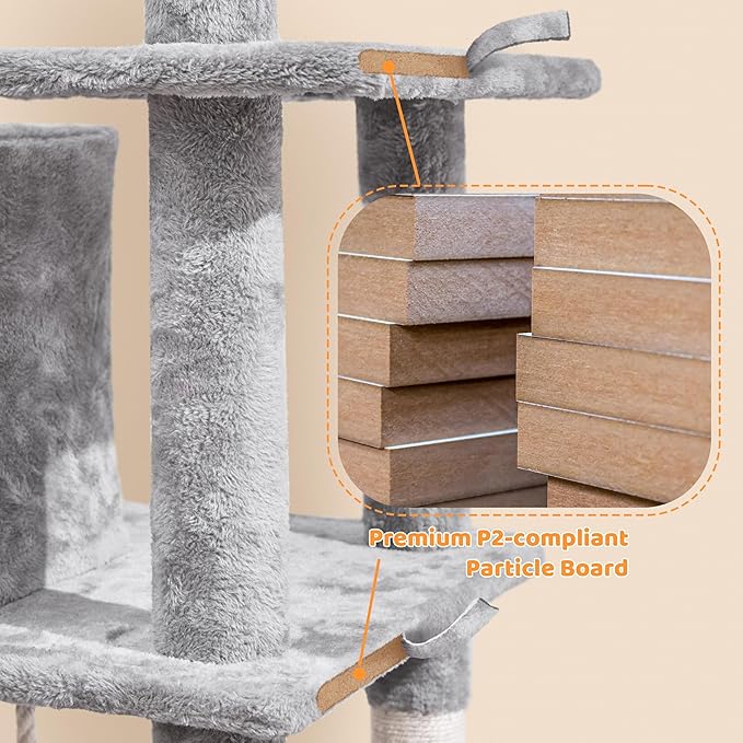 Yaheetech Cat Tree Tower 54in, Multi-Level Pet Stand Furniture with Extended Platform Hammock Scratching Posts Condo for Large Cats to Play and Sleep