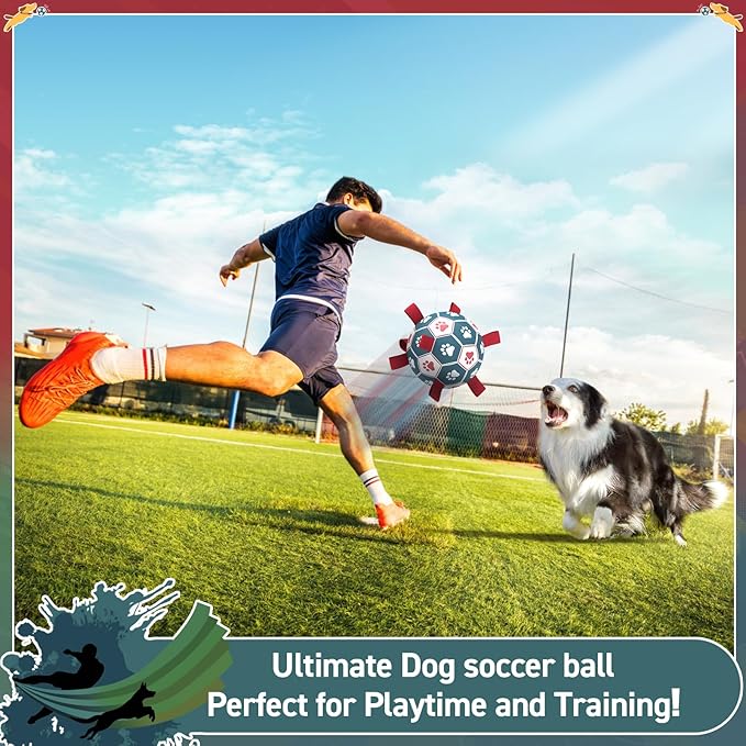 QDAN Dog Toys Soccer Ball with Straps：Durable Balls for Large Dogs, Outdoor Dog Toys, Puppy Birthday Gifts (8 Inch)