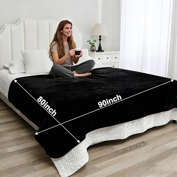 Waterproof Blanket for Beds – Ideal for Couch & Pets Splash Proof Sherpa Throw, Leakproof TPU Layer, Stain Resistant Washable Bed Protector – Black, 90"x 80"