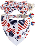 Faygarsle 2 Pack Patriotic Pet Collar Set with Bandana and Bow Tie, American Flag Pattern, White and Navy