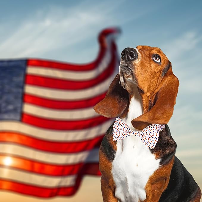 4th of July Dog Collar and Bow Tie Set Adjustable Pet Collar for Small Medium Large Dogs Independence Day Dog Accessories for Boys & Girls Red White Blue USA Theme