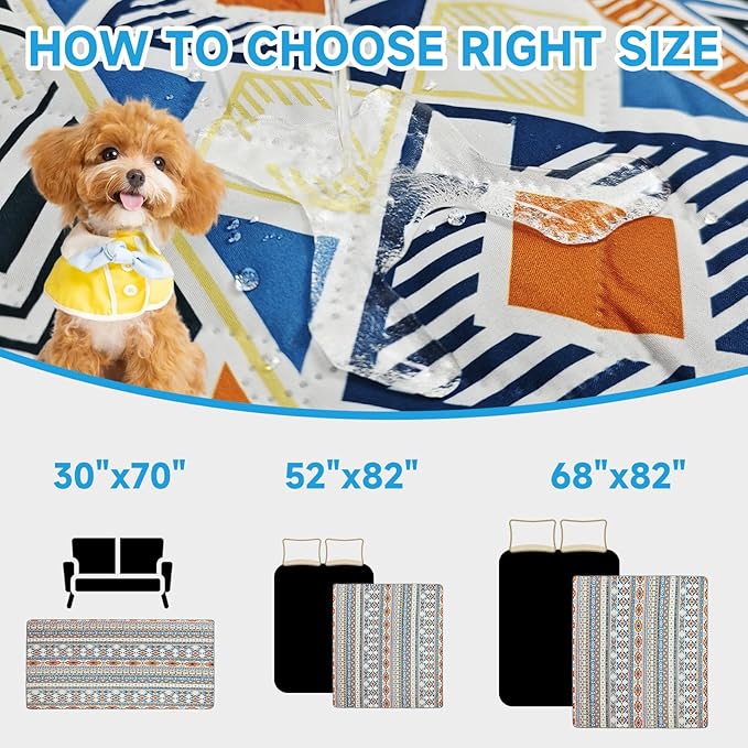 Waterproof Dog Blanket, Bohemian Dog Bed Cover Pet Blanket, Reversible Sofa Couch Cover for Dogs Washable, Protect Furniture Bed Couch Sofa for Puppy Cat (Blue Medallion, 30×70 Inch)