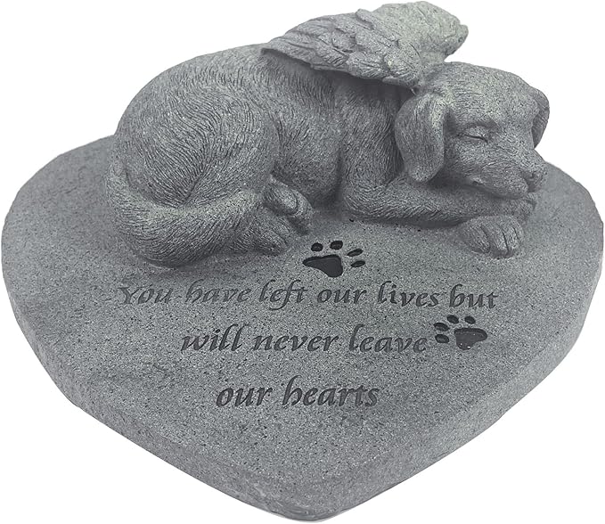 Angel Dog Pet Memorial Stone, Outdoor Decor, Pet Loss Headstone, Memorial Sculpture for Dog Grave Marker