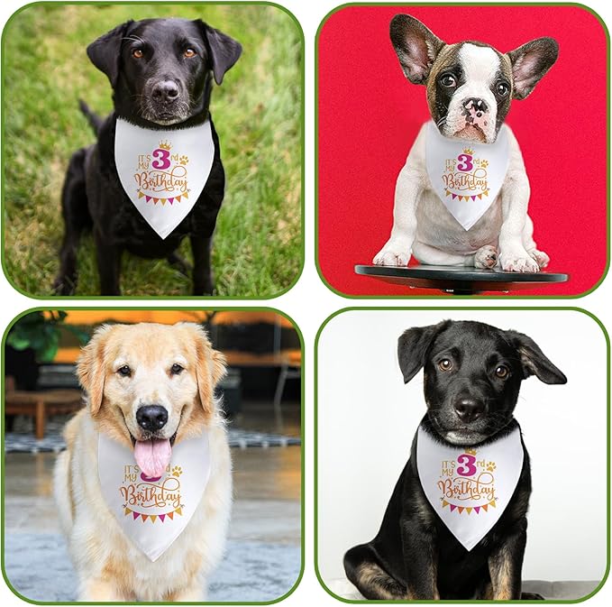 It's My 3rd Birthday Dog Bandana Happy 3rd Birthday Pet Triangle Scarf for Large Medium Small Dogs Three Years Old Gift Photo Prop Pet Scarf Accessories Christmas Puppy Gifts