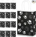 Blulu 20 Pcs Puppy Dog Paw Gift Bags with Paper Twist Handles, Dog Gift Paper Paw Treat Goodie Bags for PET Treat Party Favor, 6.3 x 3.1 x 8.6 Inch(Black Backing)