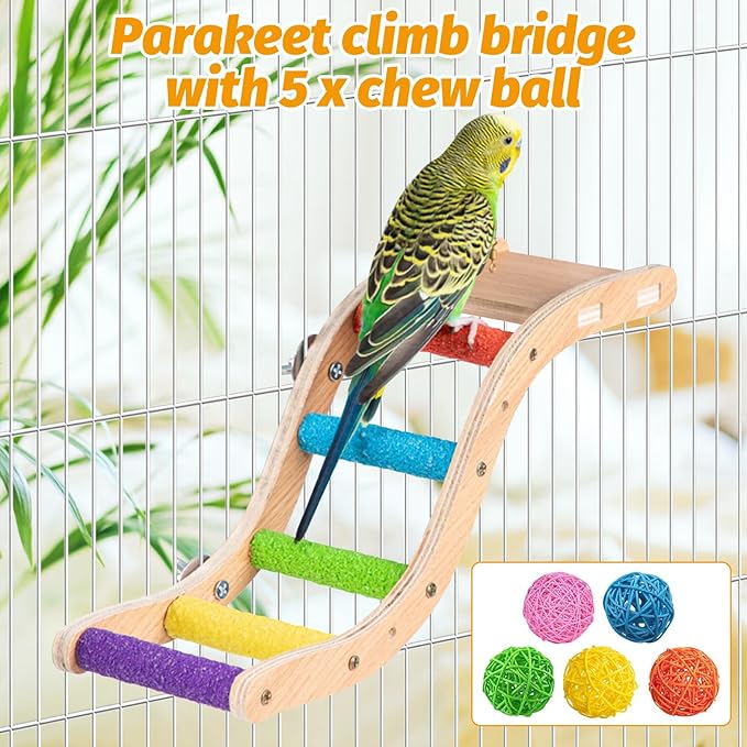 Hamiledyi Nature Wooden Bird Ladder Pet Parrots Climb Bridge Exercise Stands for Parakeet Climbing Chewing Bridge Bird Cage Accessories for Cockatiel Parakeet Lovebirds Budgie (Colorful)