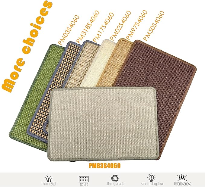 Cat Scratcher Mat,23.6x15.7inch Sisal Cat Scratchers for Indoor Cats with Velcro,Stick on Floor Wall Cat Scratch Pad,Horizontal Cat Scratch Rug Protect Furniture and Sofas (Light Gray)