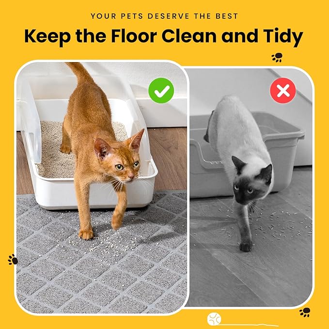 Cat Litter Mat Litter Trapping Mat, 24" x 17" Premium Durable PVC Grid Mesh with Scatter Control, Non-slip, Less Waste Cat Litter Box Mat, Grey 2 Pack