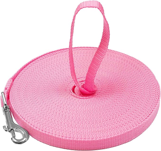 Downtown Pet Supply - Long Dog Leash - 15 ft Pink Nylon Dog Training Leash for Recall & Obedience