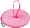 Downtown Pet Supply - Long Dog Leash - 50 ft Pink Nylon Dog Training Leash for Recall & Obedience