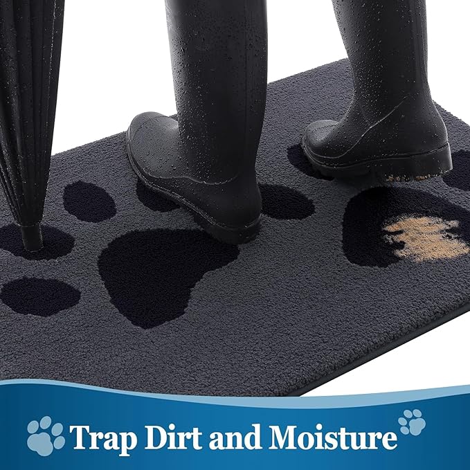 Buganda Dog Door Mat for Muddy Paws, Absorbent Dirt Trapper Washable Indoor Doormats, Non Slip Low-Profile Mud Mat for Dogs, Front Entrance Doormat for Inside Floor (70x47 Inches, Black)