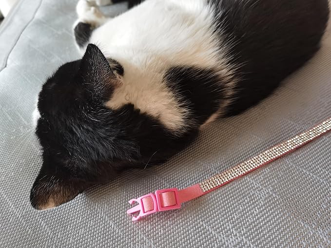 Rhinestone Cat Collar Breakaway with Bell Safety Buckle, Adjustable Diamond Girl Boy Kitty Cute Comfy Collar for Kitten Tiny Little Pets Rabbits, 6"-9" Pink Extra Small