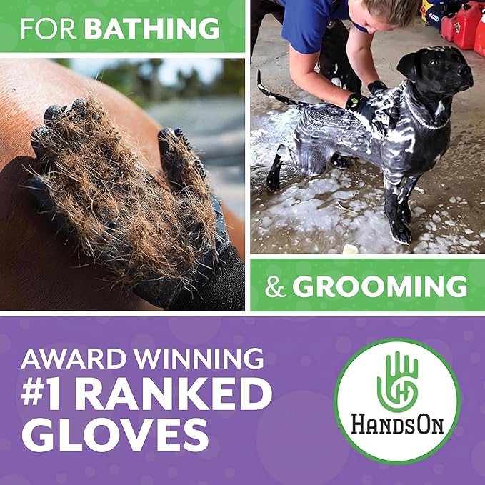 H HANDSON Pet Grooming Gloves - Patented #1 Ranked, Award Winning Shedding, Bathing, & Hair Remover Gloves - Gentle Brush for Cats, Dogs, and Horses (Red, Large)
