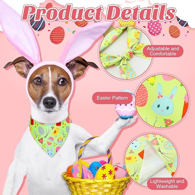 Sanwuta 50 Pcs Dog Bandanas and Collar Bow Ties Set 25 Bandanas Bulk 25 Charm Dog Collar Pet Triangle Pet Scarf Bowtie for Small Medium Large (Easter)