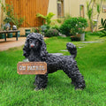 Poodle Statue Outdoor Decorations – Outdoor Dog Statue Standing Black Poodle with Removable Solar Light & Welcome Sign for Garden Décor