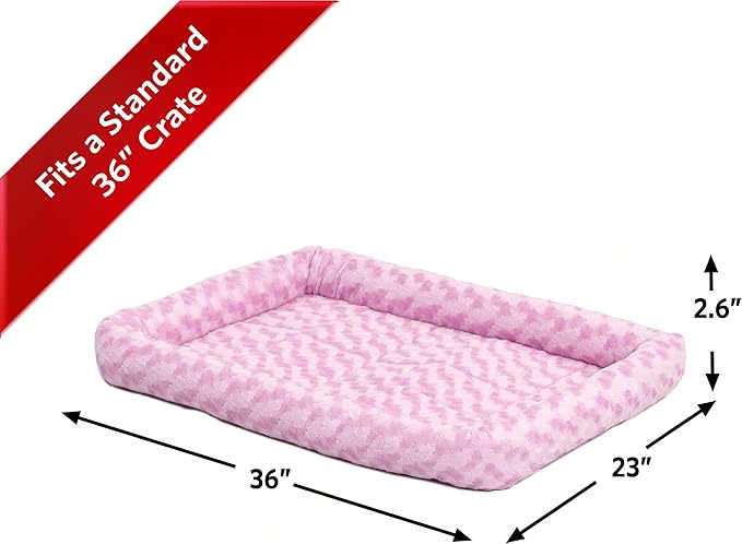 MidWest Homes for Pets QuietTime Fashion Dog Bed – Pink Faux Fur Bolster, Ultra-Soft and Machine Washable, Fits 36-Inch Crates and Carriers, for Medium to Large Breed Dogs