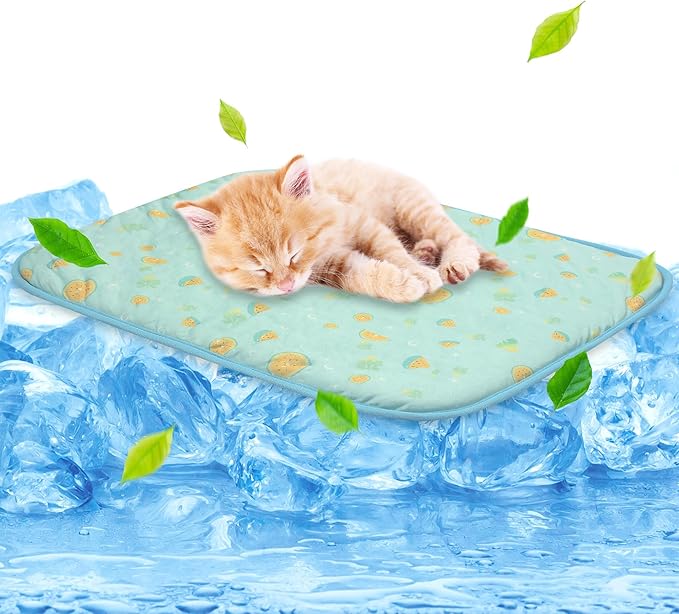 NWK Pet Cooling Mat -20’’ X 16’’ Ice Silk Cooling Mat for Dogs & Cats Portable & Washable Pet Cooling Blanket, Car Seats, Beds for Summer (Green Fruit, Small)
