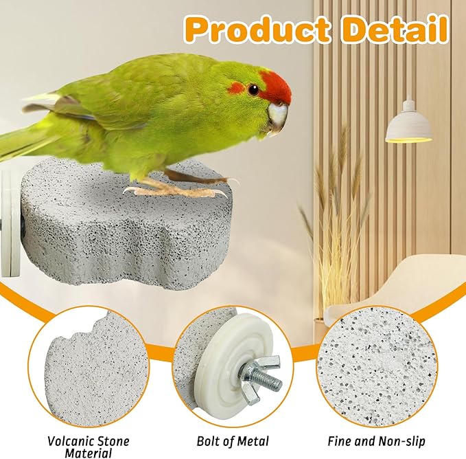 PINVNBY 6 PCS Bird Perch Parrot Beak Grinding Stone Calcium Mineral Parrot Perch Foot Claws Trimmer Chewing Toy Bird Cage Accessories for Small Medium Budgie Cockatiel Conure Lovebird (Lune)