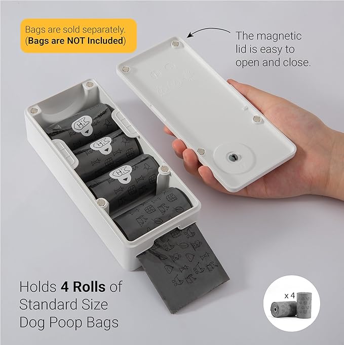 SVD.PET Dog Poop Bag Dispenser, Outdoor or Indoor Pet Waste Bag Dispenser Station, Wall Mount or Hanging with Strap. Easy to Refill Magnetic Cover (White, Dispenser only)