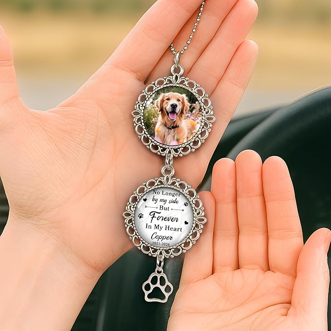 Hyturtle Personalized Pet Memorial Car Hanging Ornament - Custom Photo Pet Memorial Gifts Rearview Mirror Hanging Accessories -Dog Remembrance Gifts - Loss of Dog Sympathy Gift