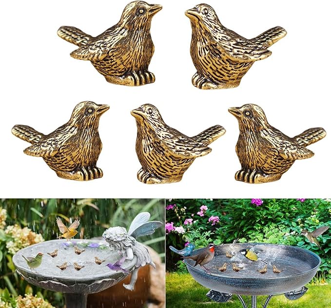 5 Pcs Mini Brass Bird Shape Copper Bath Disk Birdbath Cleaner Purification Physical, All-Season Safe Clean Water Solution, Fit for Outside Birdbaths, Outdoors Bowl, Garden Decor