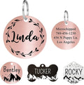 Ultra Joys Personalized Stainless Steel Dog and Cat Tags, Front and Back Engraving, Round Tag with Vine Design, Rose Large