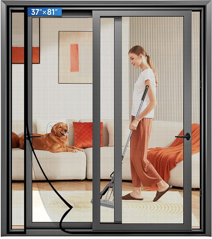 Magnetic Screen Door Left Right Side Opening Upgraded PET Mesh Greater Than Fiberglass and Polyester,Keep Bugs Out,Pet & Kid Friendly,Suitable for Sliding Doors,Patio French Doors-37" X 81"