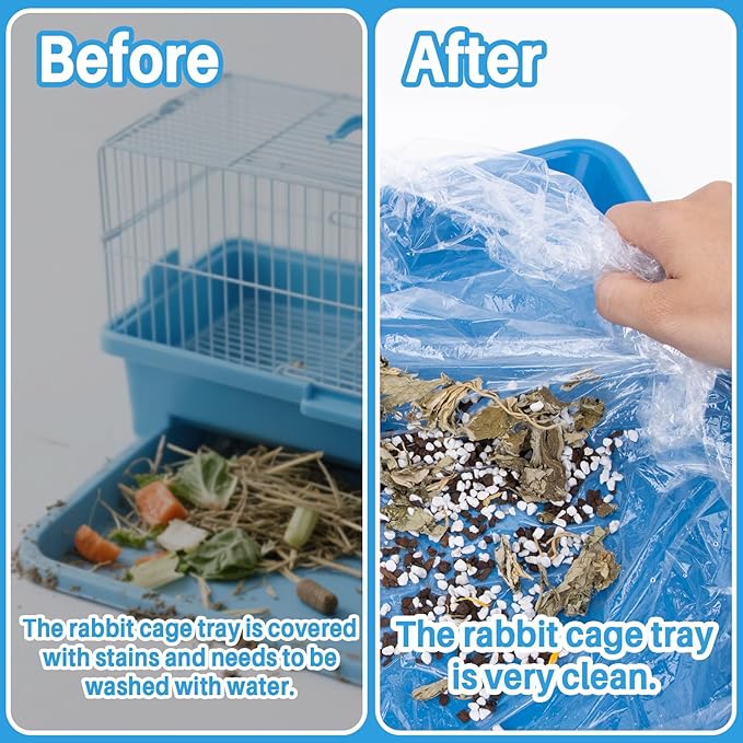 Clear Plastic Disposable Cage Liner - 20PCS Rabbit Litter Box Liners Waterproof Elastic-Edged Universal Small Animal Cage Liner Bag for Bunny Bird Hamster Hedgehog Guinea Pig (19.6x27.5inch)
