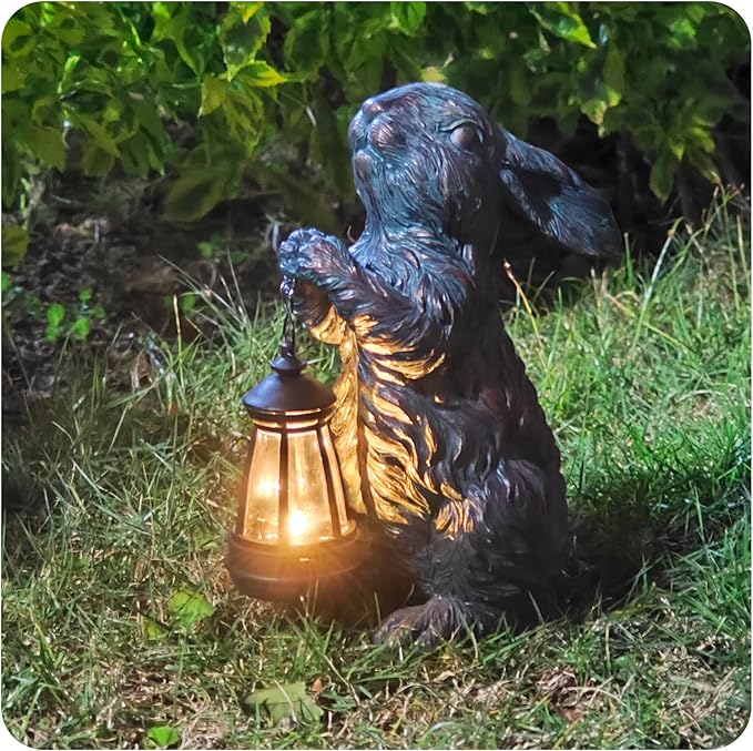 Solar Garden Outdoor Decor Bunny Statues,Figurine Decorations Rabbit for Yard Patio Lawn Balcony Ornament, Home Houses Holiday Lighting, Unique Housewarming Gifts for Mom Grandma Women Wife Sister