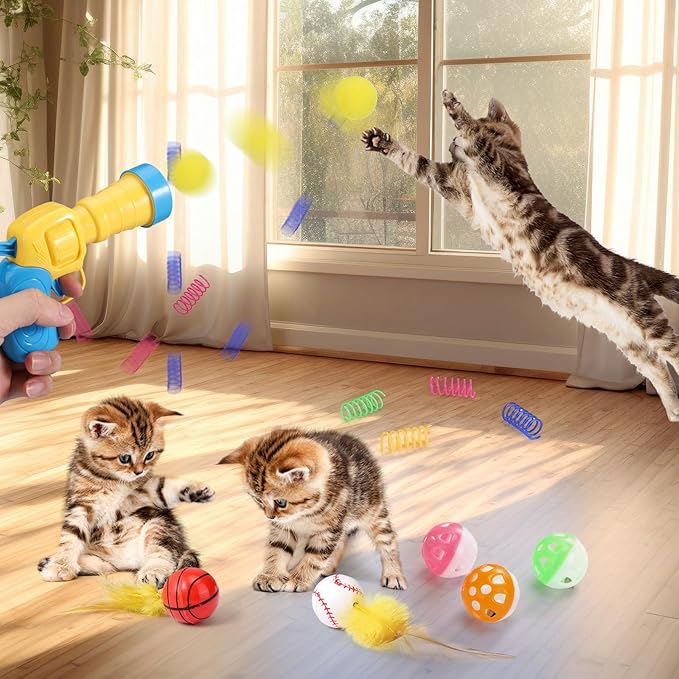 Palksky Interactive Cat Toys with Cat Ball Pit, Toy Balls, Ball Launcher, Spring Toys for Bored Indoor Cats Self Play, Enrichment Toy for Fun and Exercise