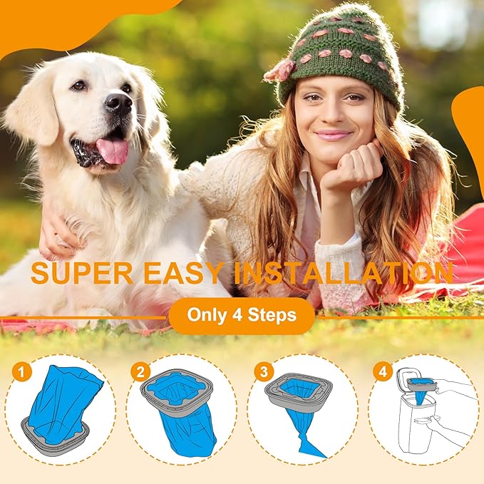 2 IN 1 Genie Refill Bags for Dog Cat 4 Pack - Total 112FT Lasts Up to 16 Months - Superior Odor Control for Dog Poop Cat Litter Bags - Pet Waste Refill Bags Fits Pet Genie and Litter Genie Pails