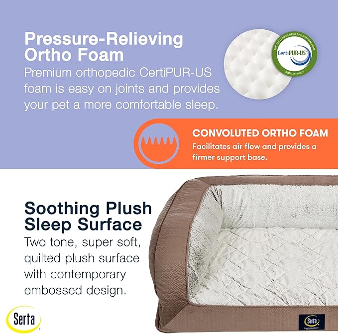 Serta Orthopedic Quilted Couch Dog Bed for Pets – Chocolate Brown (Large)