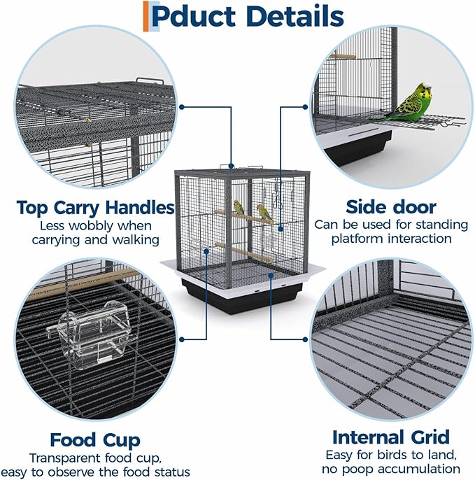 Garvee Small Bird Cage with Playground Stand, 20 Inch High Travel Bird Cage for Parrot, Parrot Carrier for Parakeet, Cockatiels, Budgies Medium Small Sized Birds