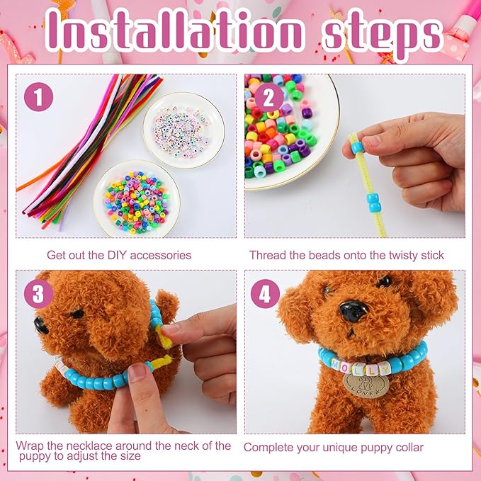 1040 Pcs Adopt a Puppy Pet Party Favors Puppy Adoption Party Supplies Make Your Own Dog Collar Necklace Kit with Beads for Pet Birthday DIY Craft(Without Dog) (Candy Color)