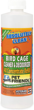 Absolutely Clean Amazing Bird Cage Cleaner and Deodorizer - Just Spray/Wipe - Safely & Easily Removes Bird Messes Quickly and Easily - USA Made - Fragrance Free (4X Concentrate - 16oz Makes 64oz)