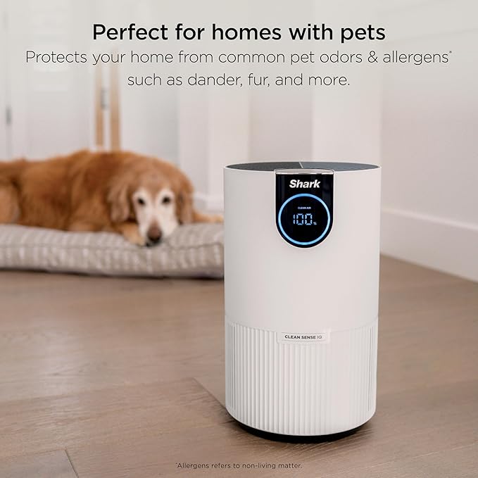 Shark Air Purifier for Home, Clean Sense, for Bedroom, Nursery, Home Office, Dorm, HEPA-Exceeding Filter, Captures Pollutants, Pet Dander, Dust, Odor, Smoke, and More, HP102PET, White