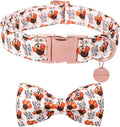 Thanksgiving Dog Collar with Bow Tie, Turkey Cotton Bowtie Collar for Puppy Girl Dog or Cat, Autumn Bow Tie Collar with Durable Metal Buckle, Turkeys Pet Collar,M, Neck 13.5-22in