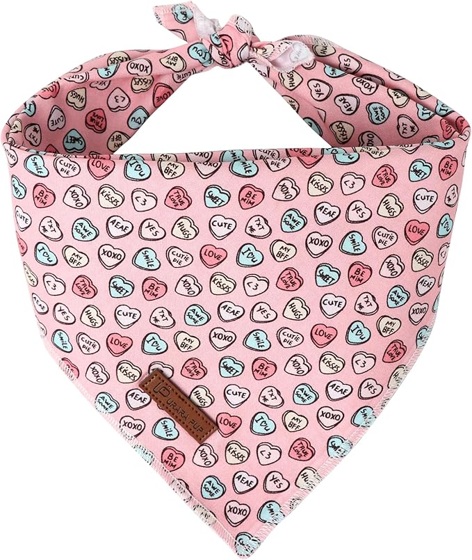 Valentine Dog Bandana - Pink Heart Triangle Bid Scarf for Small & Medium Dogs, Cotton Kerchief for Girls & Boys, Red & Adorable Puppy Bandana