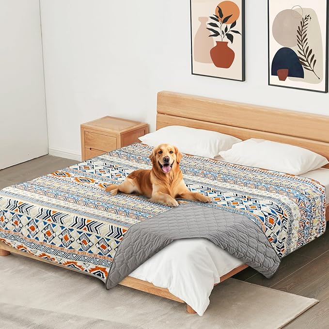 Waterproof Dog Blanket, Bohemian Dog Bed Cover Pet Blanket, Reversible Sofa Couch Cover for Dogs Washable, Protect Furniture Bed Couch Sofa for Puppy Cat (Blue Medallion, 52×82 Inch)