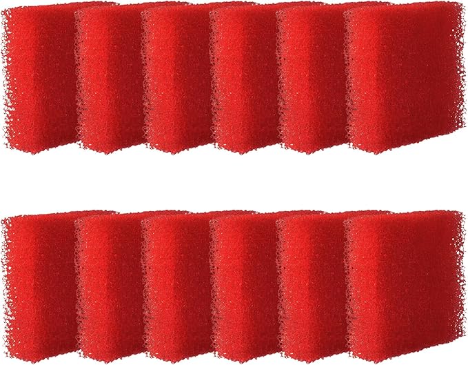 12-Pack Aquarium Glass Cleaner Sponges 3.25" x 3.25" x 1", Non-Scratch Scrubber Pads, Thick & Durable, Safe for Glass Fish Tanks for Crystal Clear View (Red)